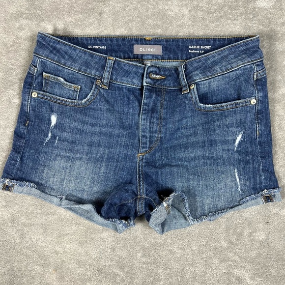 DL1961 Shorts Womens 26 Karlie Boyfriend 3.5” Cutoff Roll Hem Distressed Denim - Picture 6 of 9